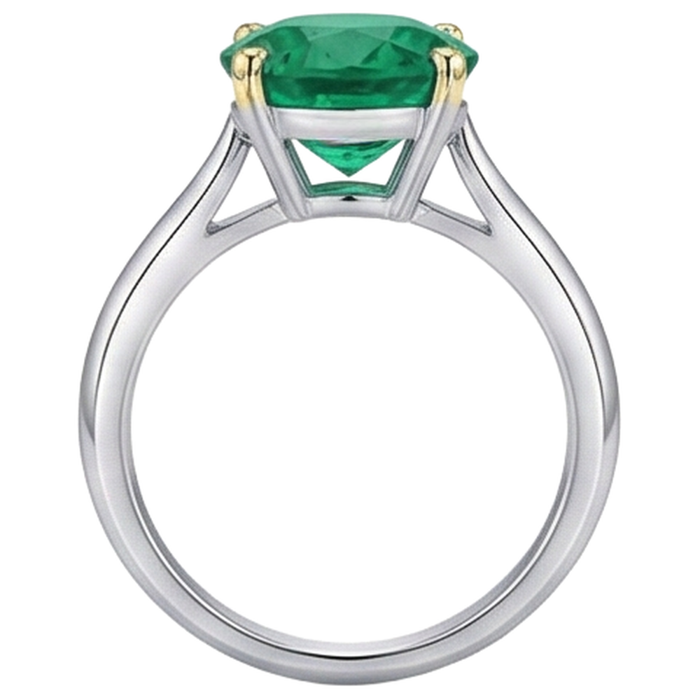 Brillantschliff Smaragd Ring in Bicolor 14K Gold – Draufsicht