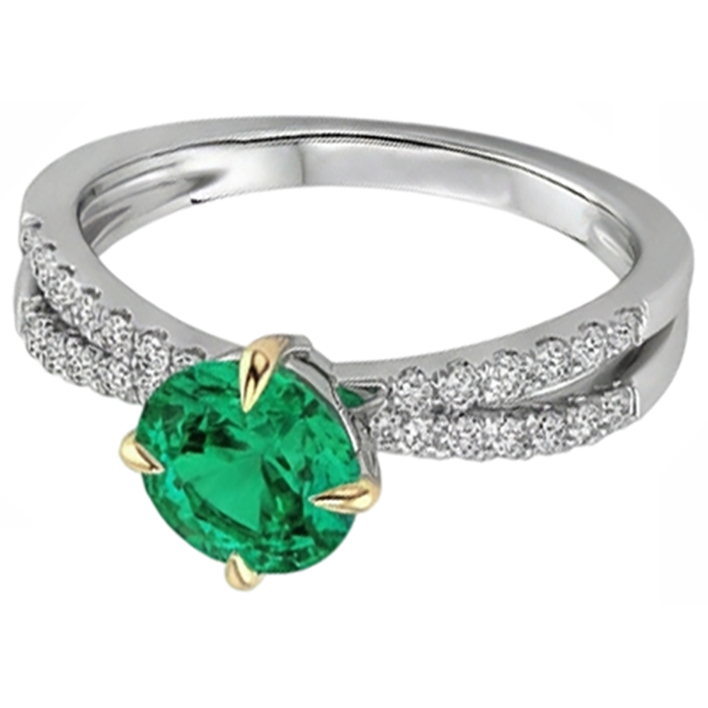 Edelstein-Ring 14 Karat Zweifarbig Gold mit Kolumbianischer Smaragd – Seitenansicht
