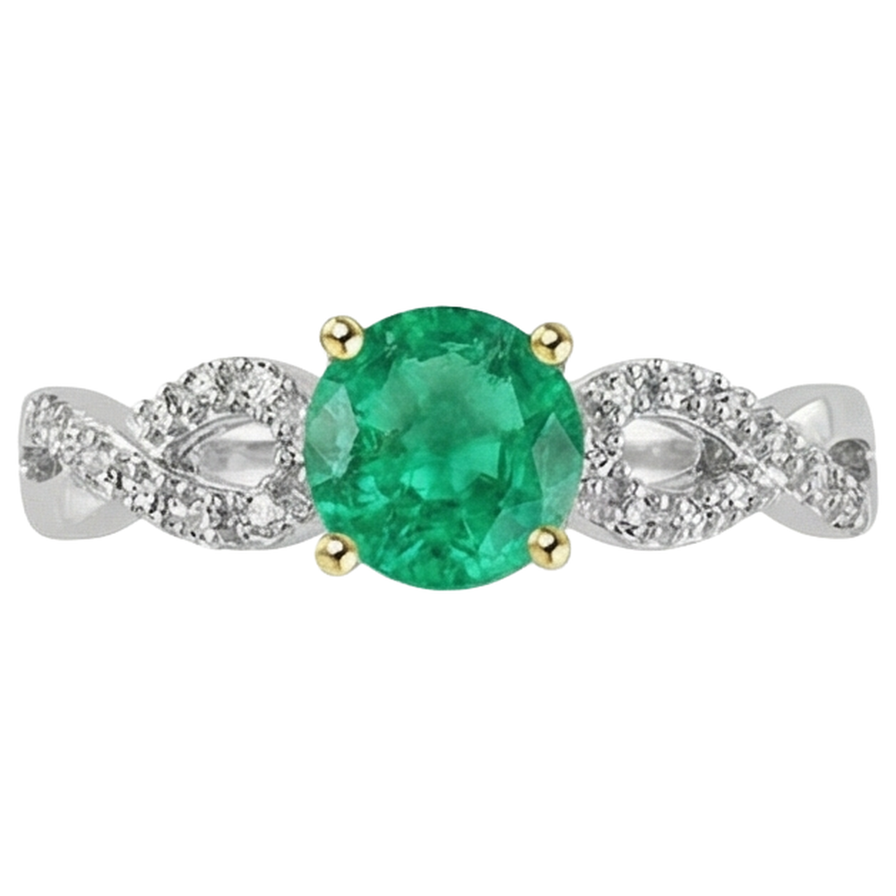 Brillantschliff Smaragd Ring in Zweifarbiges 14K Gold – Frontansicht