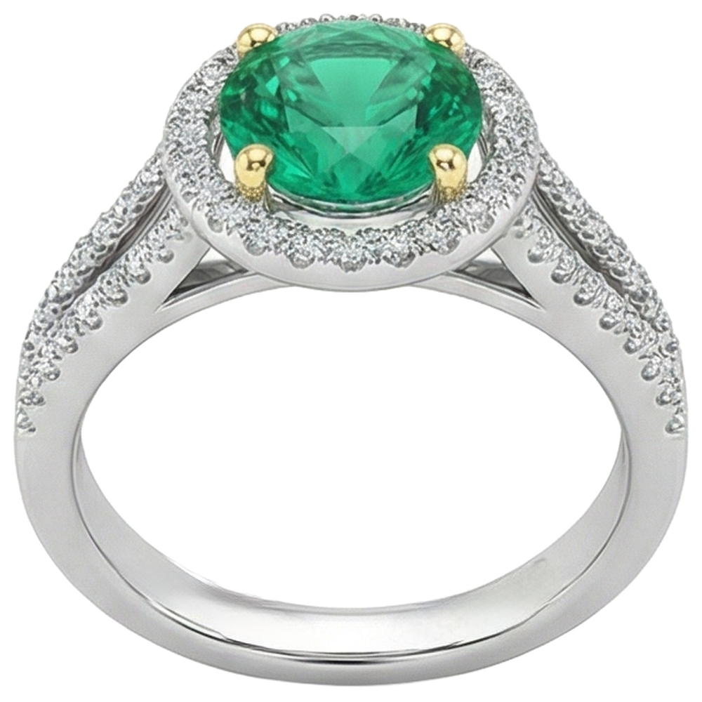Authentischer Kolumbianischer Smaragd Edelstein-Ring – Schrägansicht