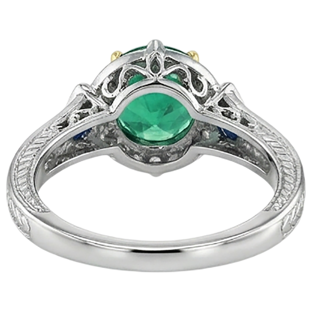 Edelstein-Ring Zweifarbiges 14K Gold mit Edler Smaragd – Rückansicht