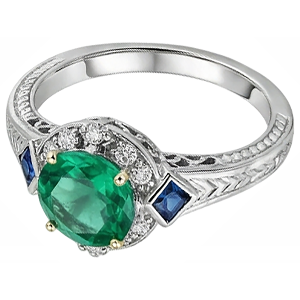 Natürlicher Edler Smaragd Edelstein-Ring 2,50 Karat Zweifarbiges 14K Gold – Seitenansicht