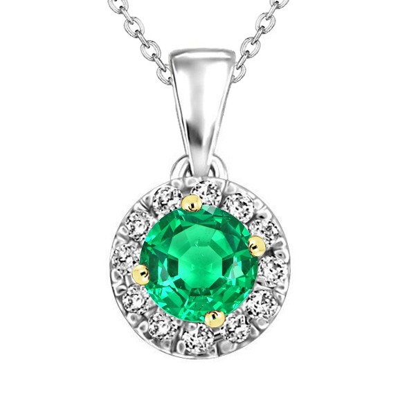 Stein-Halskette Bicolor 14K Gold mit Smaragd – Hauptansicht