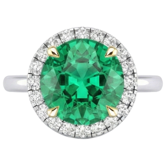Schmuckstein-Ring Zweifarbiges 14K Gold mit Kolumbianischer Smaragd – Frontansicht