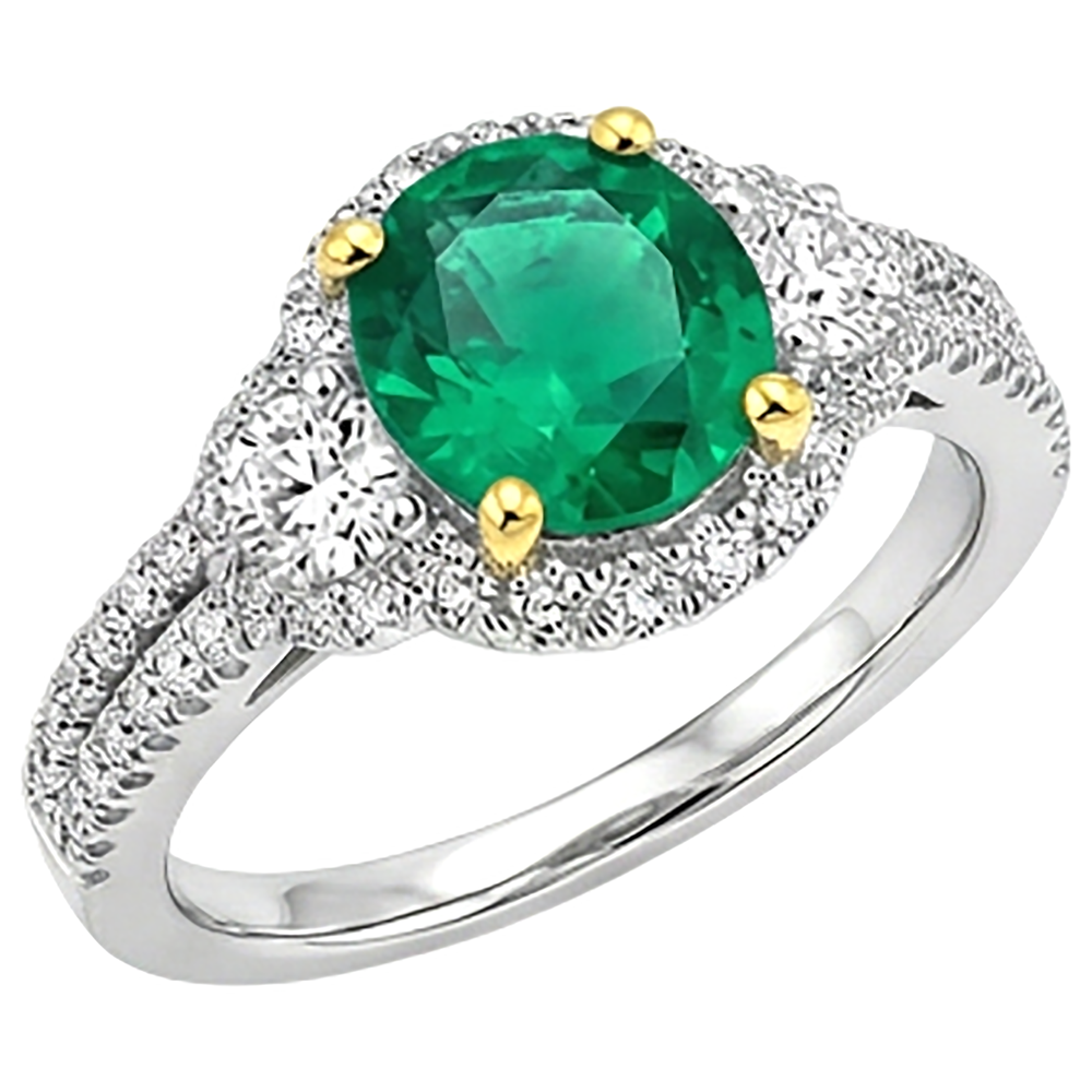 Naturreiner Smaragd Edelstein-Ring 2,50 Karat Bicolor 14K Gold – Seitenansicht