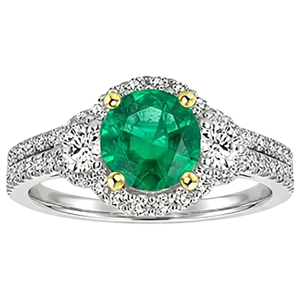 Rund-Brillant Smaragd Ring in Bicolor 14K Gold – Frontansicht