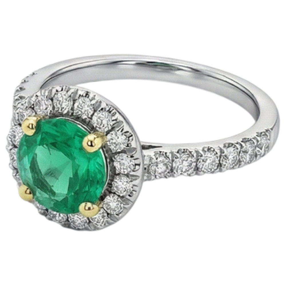 Erdgewonnener Smaragd Edelstein-Ring 2,50 Karat Bicolor 14K Gold – Schrägansicht