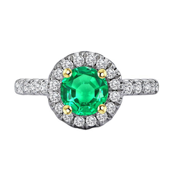 Rund-Brillant Smaragd Edelstein-Ring in Bicolor 14K Gold – 2,50