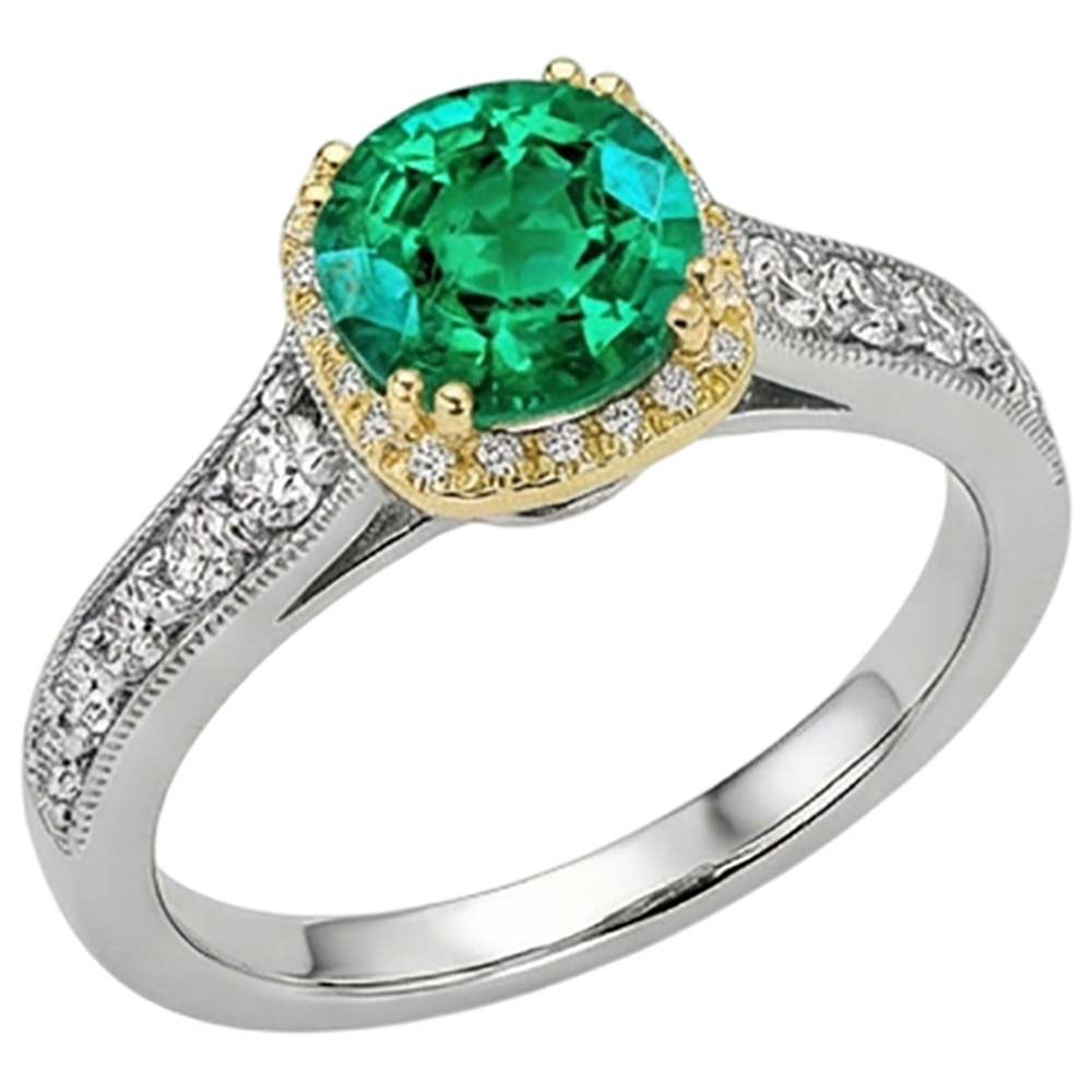 Brillantschliff Smaragd Ring in 14 Karat Zweifarbig Gold – Seitenansicht