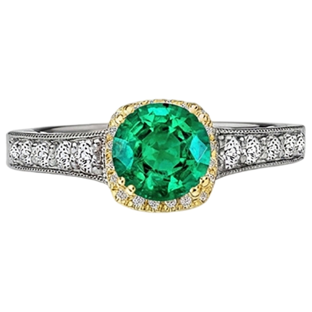 Smaragd Brillantschliff Schmuckstein-Ring in 14 Karat Zweifarbig Gold – Profilansicht