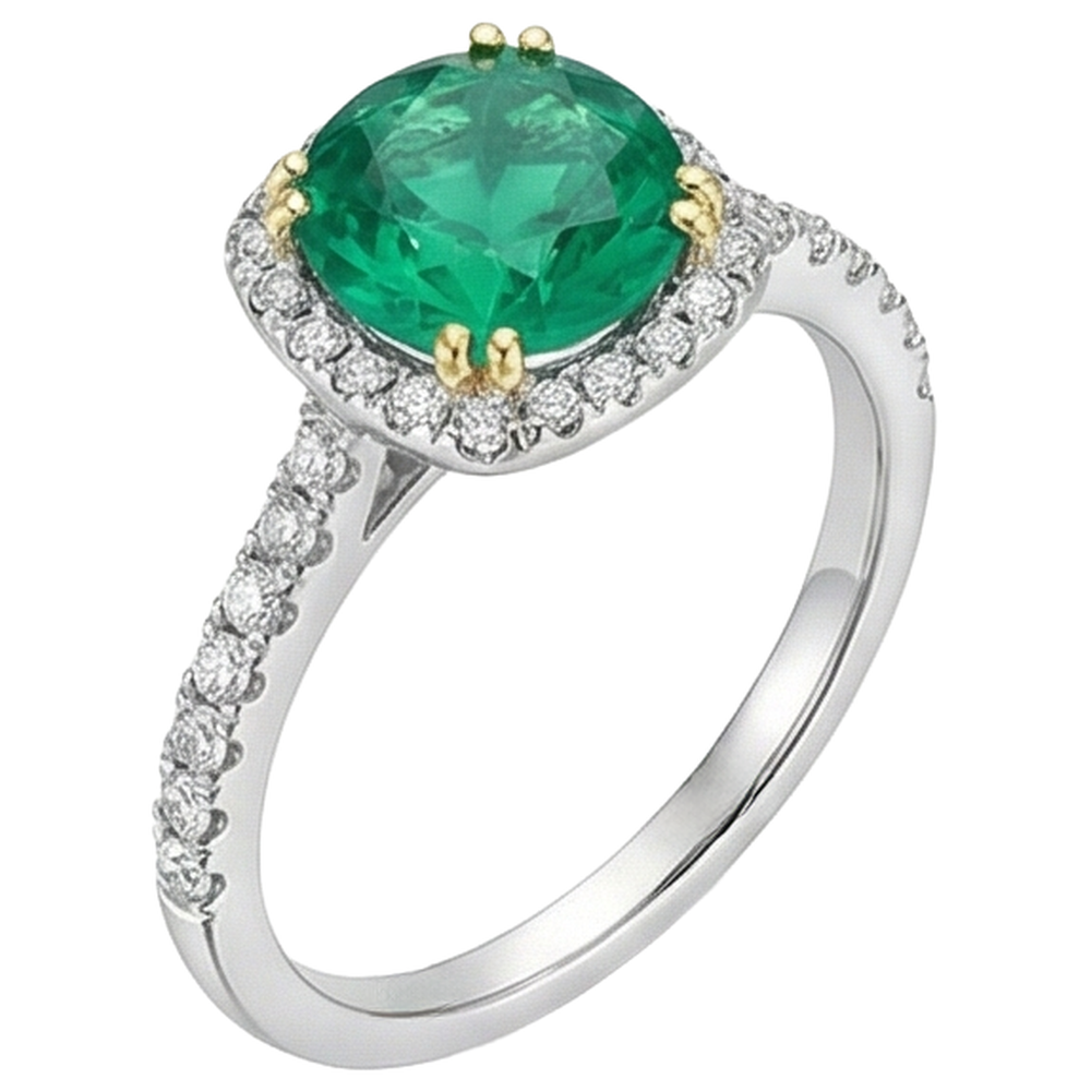 Echter Smaragd Schmuckstein-Ring 2,50 Karat 14 Karat Zweifarbig Gold – Schrägansicht