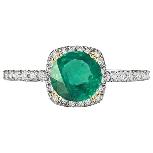 Smaragd Schmuckstein-Ring 2,50-Karat 14 Karat Zweifarbig Gold – Frontansicht