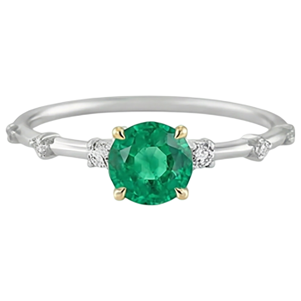 Kolumbianischer Smaragd Rund-Brillant Edelstein-Ring in Zweifarbiges 14K Gold – Frontansicht