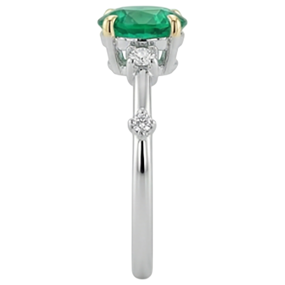 Rund-Brillant Kolumbianischer Smaragd Ring in Zweifarbiges 14K Gold – Draufsicht