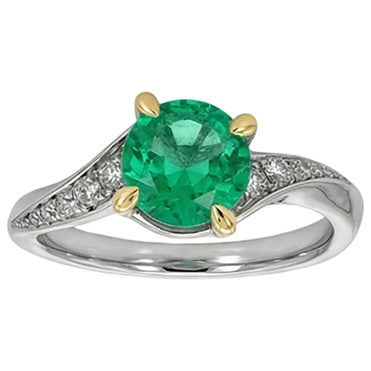 Brillantschliff Smaragd Ring in Bicolor 14K Gold – Frontansicht