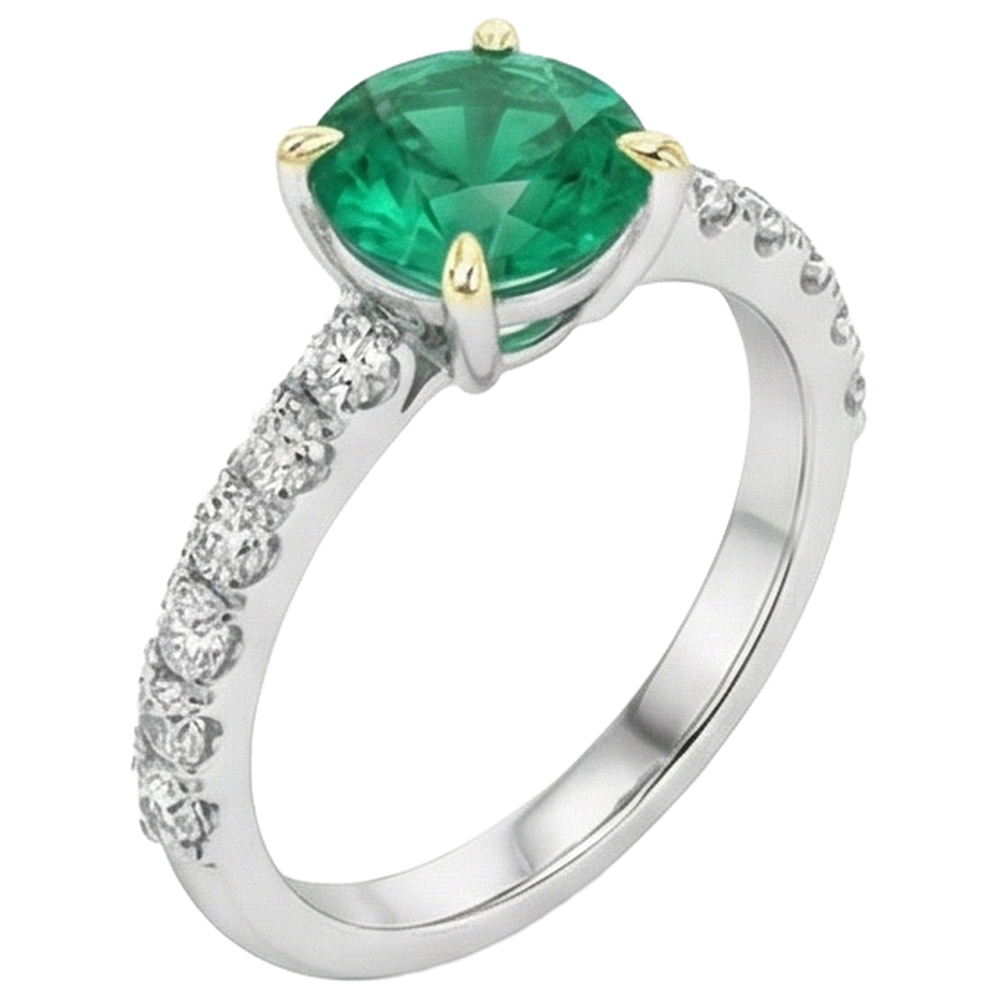 Farbstein-Ring Bicolor 14K Gold mit Edler Smaragd – Seitenansicht