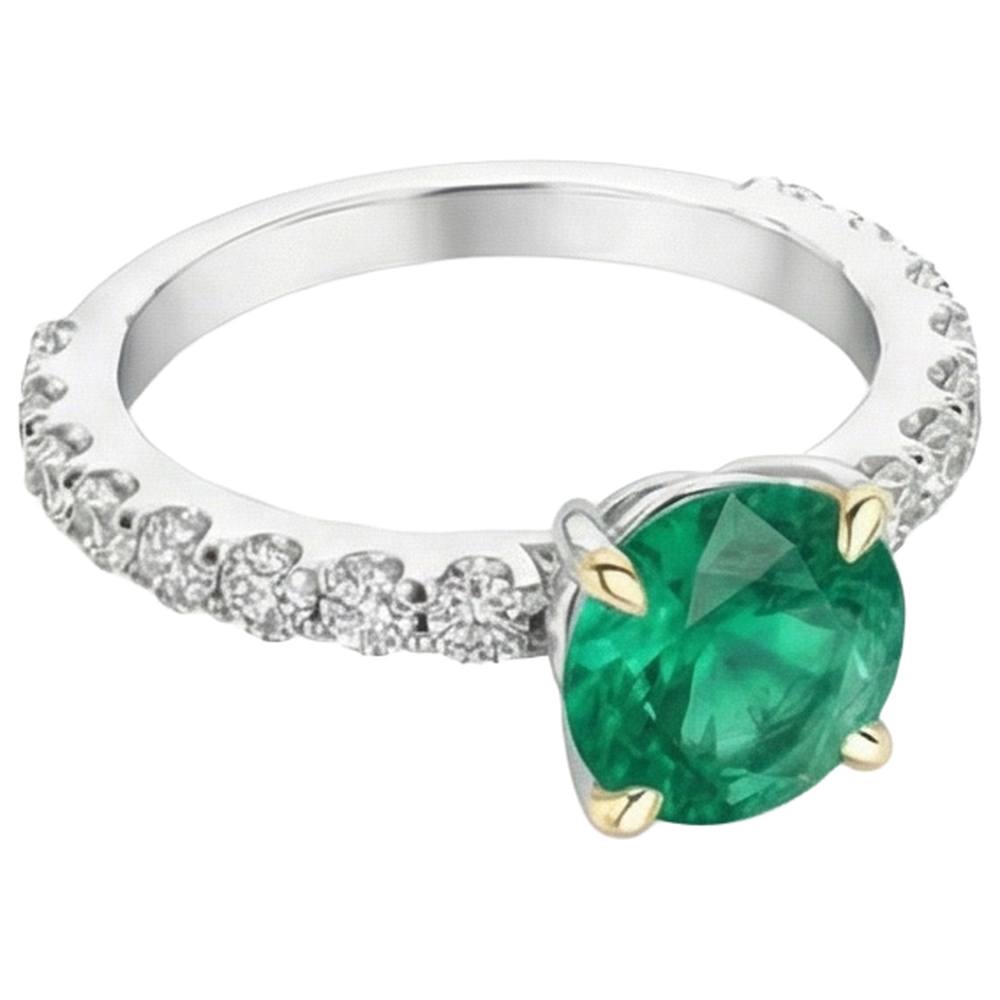 Authentischer Edler Smaragd Farbstein-Ring 2 Karat Bicolor 14K Gold – Schrägansicht