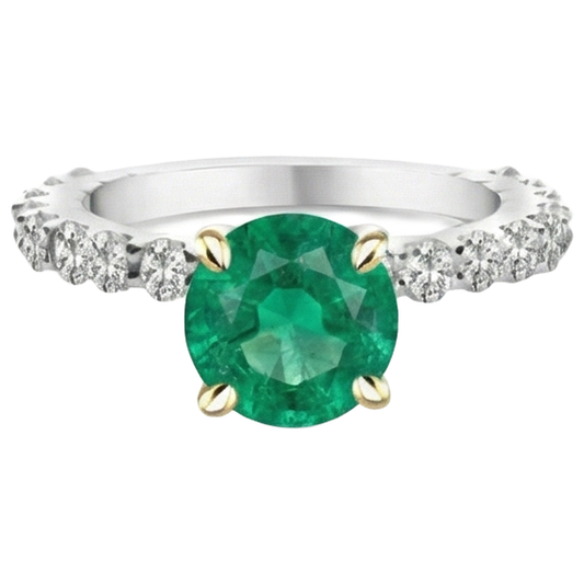 Farbstein-Ring Bicolor 14K Gold mit Edler Smaragd – Frontansicht