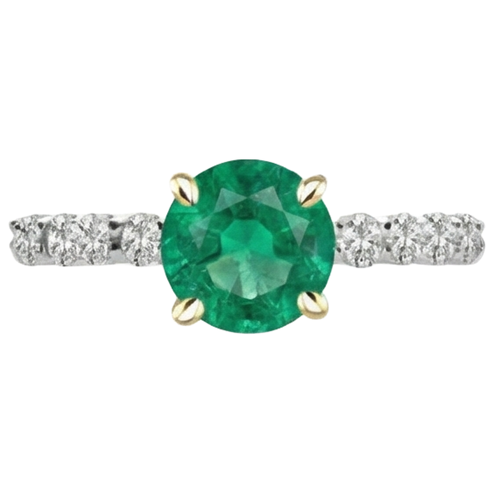Brillantschliff Edler Smaragd Ring in Bicolor 14K Gold – Profilansicht