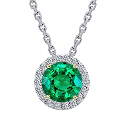 Stein-Halskette Zweifarbiges 14K Gold – Smaragd Rund-Brillant