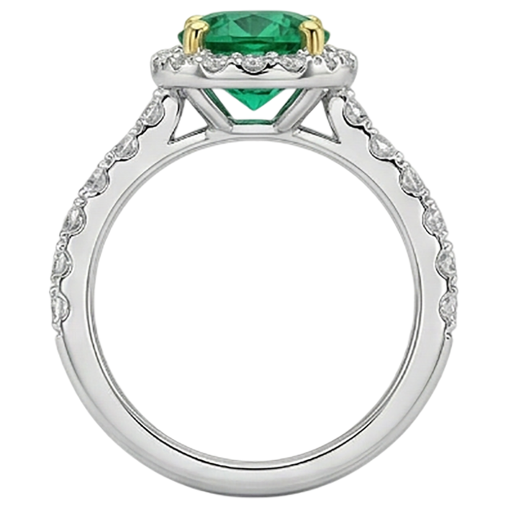 Smaragd Edelstein-Ring 3-Karat Bicolor 14K Gold – Profilansicht