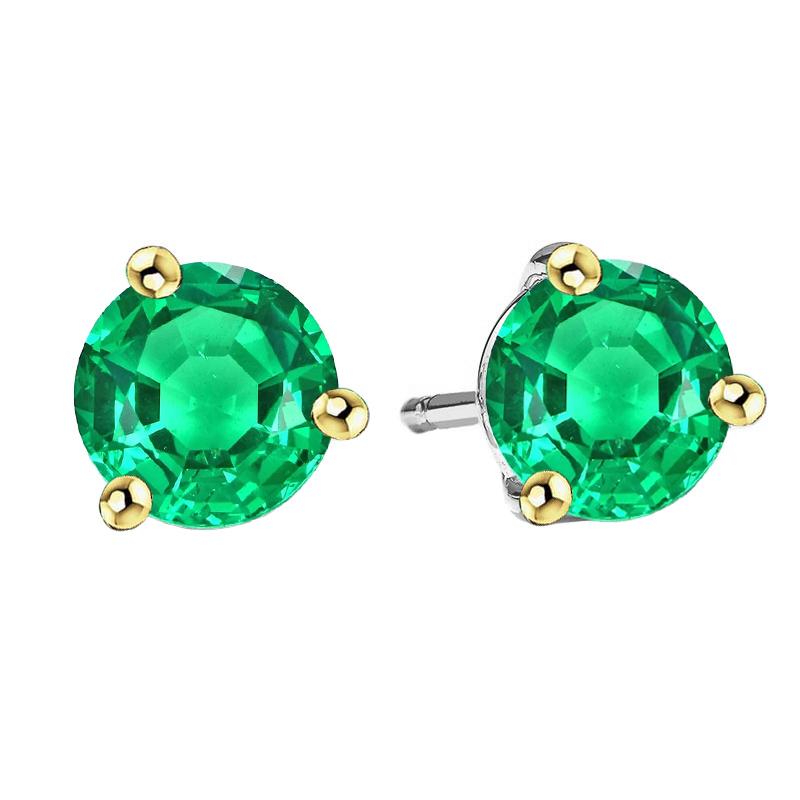 Kolumbianischer Smaragd Rund-Brillant Gemstone Earring in 14 Karat Zweifarbig Gold – Hauptansicht