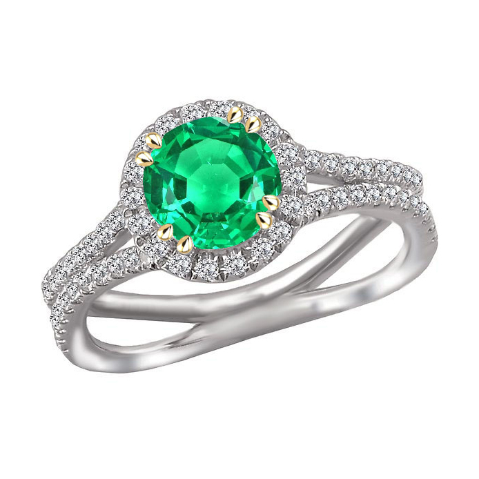 Edelstein-Ring 14 Karat Zweifarbig Gold mit Edler Smaragd – Hauptansicht