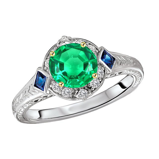 Edler Smaragd Brillantschliff Edelstein-Ring in Zweifarbiges 14K Gold – Hauptansicht
