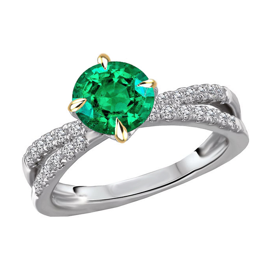 Brillantschliff Kolumbianischer Smaragd Ring in 14 Karat Zweifarbig Gold – Hauptansicht