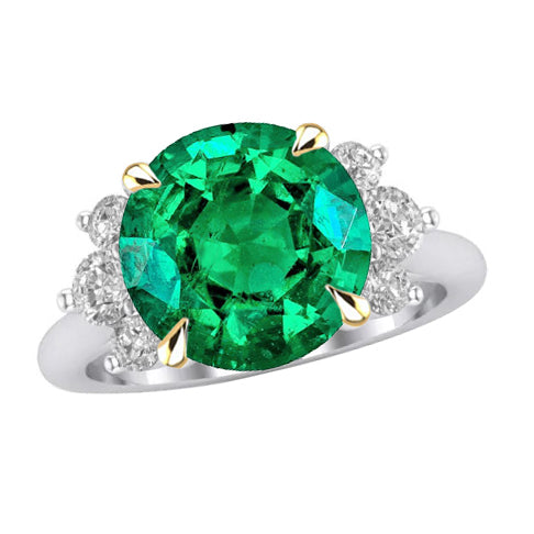 Edler Smaragd Rund-Brillant Schmuckstein-Ring in Zweifarbiges 14K Gold – Hauptansicht