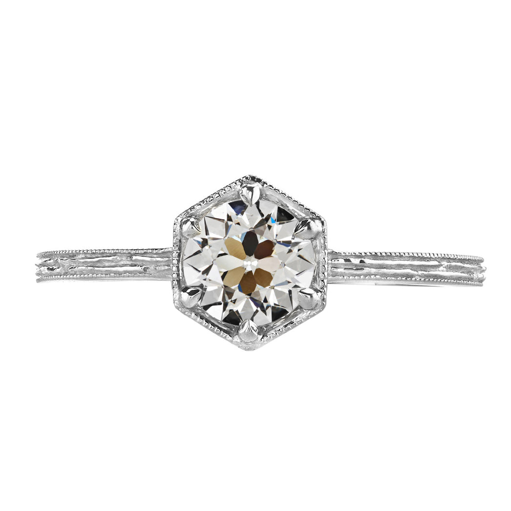 Old Mine Cut Edler Diamant Ring in 14K Weißgold – Hauptansicht