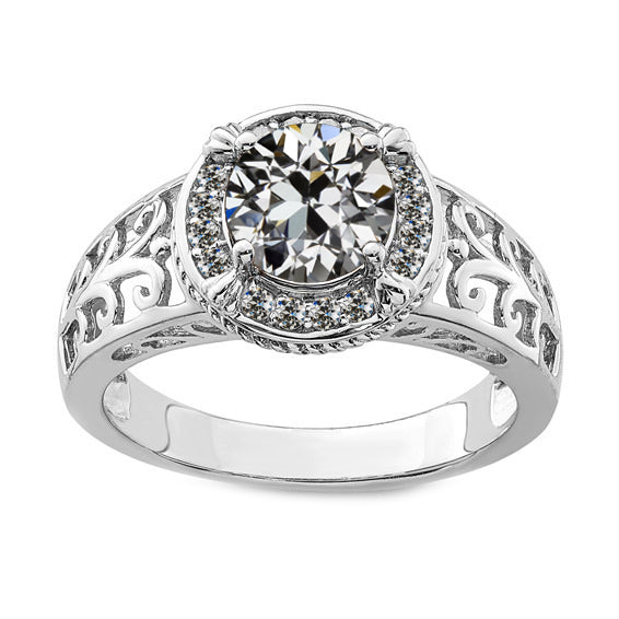 Edler Diamant Halo-Ring 3-Karat 14 Karat Weißgold – Hauptansicht