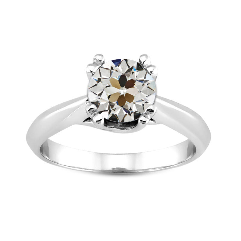 Diamant Antik-Kissen-Schliff Einzelstein-Ring in 14 Karat Weißgold – Hauptansicht