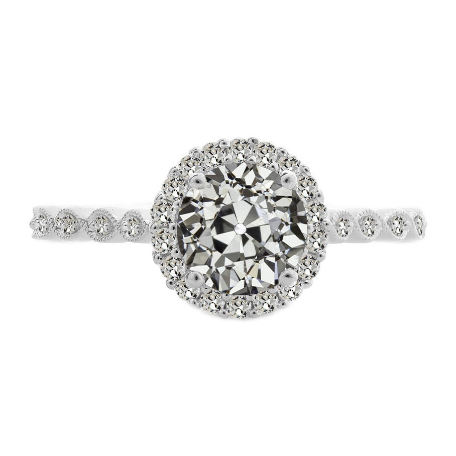 Antik-Kissen-Schliff Diamant Ring in 14K Weißgold – Hauptansicht