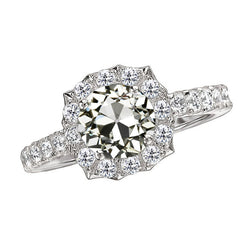 14K Weißgold Diamant Solitär-Ring mit Akzenten – 3-Karat Old