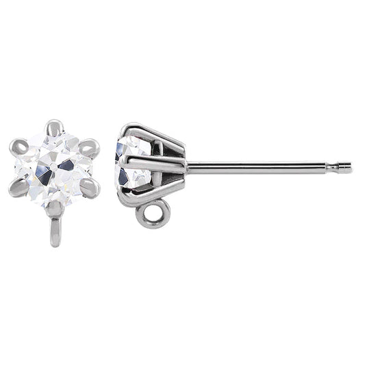 Diamant Antik-Kissen-Schliff Ohrstecker in 14K Weißgold – Frontansicht
