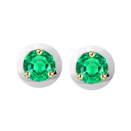 Smaragd Rund-Brillant Gemstone Earring in Zweifarbiges 14K Gold – Hauptansicht