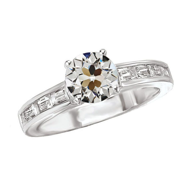 Designer Edler Diamant Solitär mit Seitensteinen 2 Karat – Hauptansicht