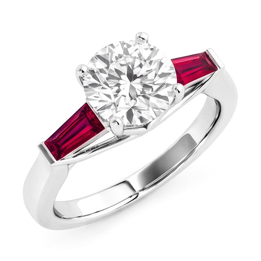 Rubin & Echt Aus der Erde Abgebauter Natürlicher Diamant Trilogie Ring 3,20 Karat Altschliff 14K Gold