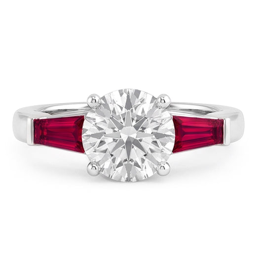 Rubin & Echt Aus der Erde Abgebauter Natürlicher Diamant Trilogie Ring 3,20 Karat Altschliff 14K Gold