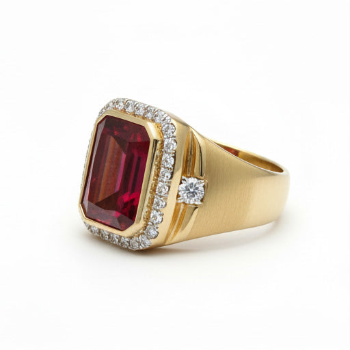 Burmesischer Rubin Herren-Ring 8,5-Karat 10K Yellow Gold – Frontansicht