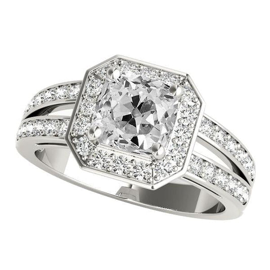 Rund & Kissen Altschliff Echt Diamant Halo Ring Split Shank 5 Karat