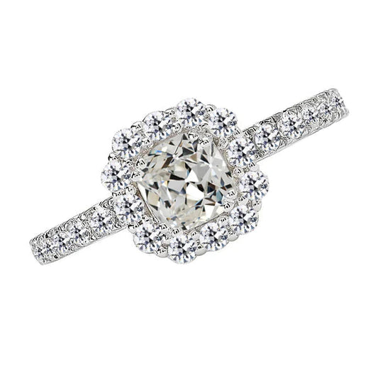 Rund & Kissen alter Bergmann Echt Diamant Halo Ring Goldschmuck 5 Karat