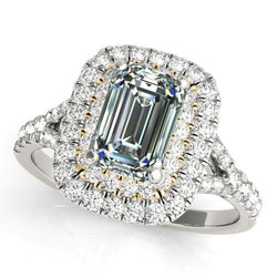 Rund & Smaragd Echt Diamant Doppel Halo Ring 6.50 Karat 14K Gold