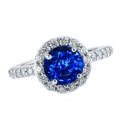 Rund Schliff Sri Lanka Saphir Halo Aus der Erde Abgebauter Natürlicher Diamant Ring Weiß Gold 14K