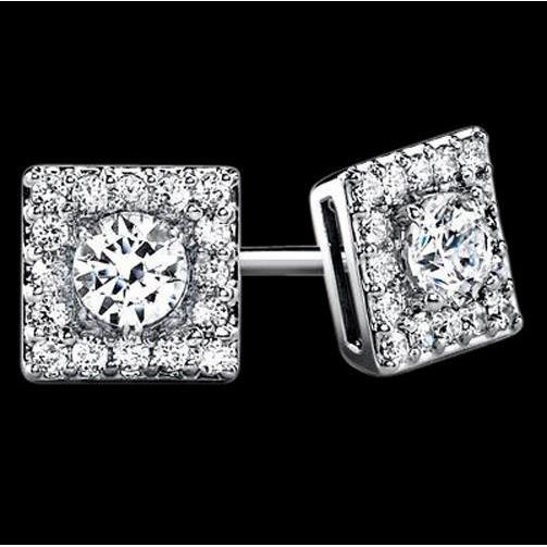 Runde Echt Diamant Ohrstecker Halo-Ohrringe Paar 2.32 ct. Funkelnder Diamantohrring