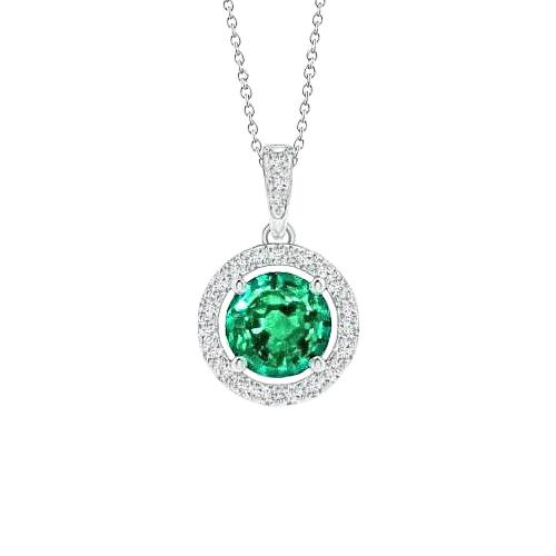 Runde Halo Grün Smaragd-Diamant-Edelstein-Halskette 5,70 Karat