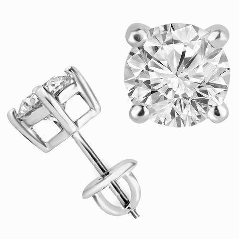 Runden 3.00 Carats Echt Diamanten Studs Earrings White Gold 14K