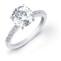 Runden Cut 2 Carats Echt DiamantSolitaire Ring With Accents White Gold 14K