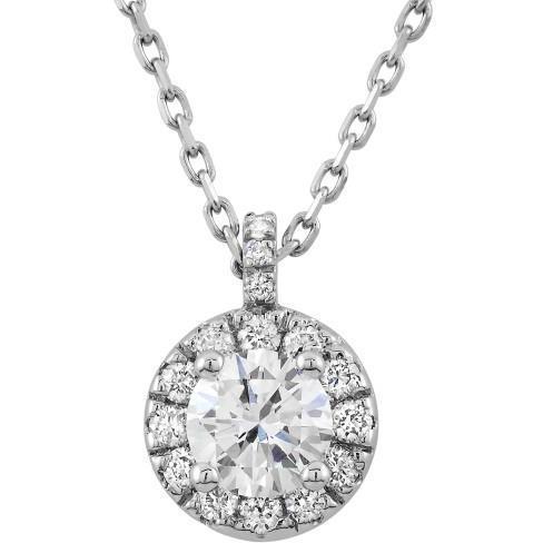Runden Echt DiamantHalo Necklace Pendant With Chain 1.60 Carat WG 14K
